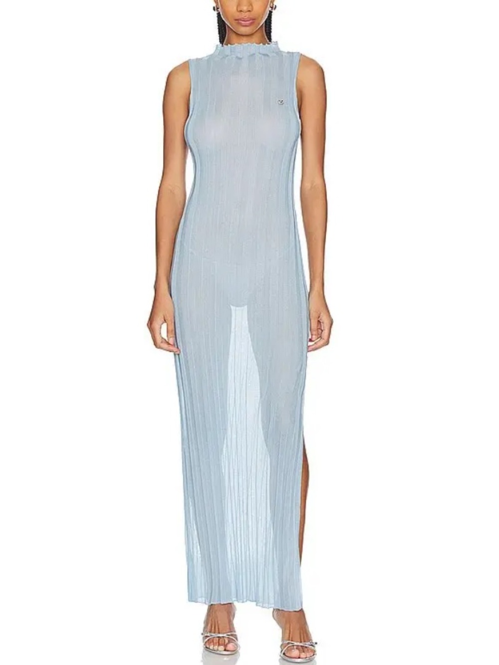 PH5 Lillian Sleeveless Sheer Pleated Mock Neck Maxi Dress Sz M